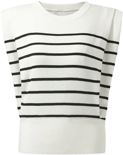 Striped Knitted Women Tank Top With Shoulder Pads