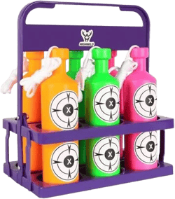 Plastic Bottle Targets For Shooting  6 Neon Bottles With Hanging Rope  Includes Foldable Storage Rack  Ideal For Indoor And Outdoor Training