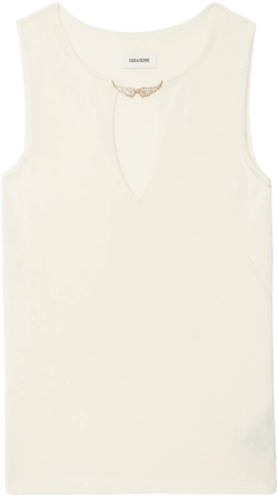 Sayani White Sleeveless Knit Top with Brooch
