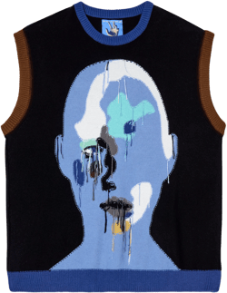 Reverse Knit patchwork Face Vest [Blue/ Multi]
