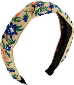 Light Brown Embroidery Floral Headband For Women Chic Summer Accessories Wide Head Bands Boho Flower Cloth Headbands Knotted Hair Band Trendy Jewelry Gift HC23016A