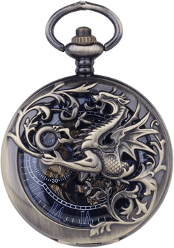 Dentily Hand Winding Hollow Roman Numerals Mechanical Pocket Watch Steampunk Mens Watches bronze&blue