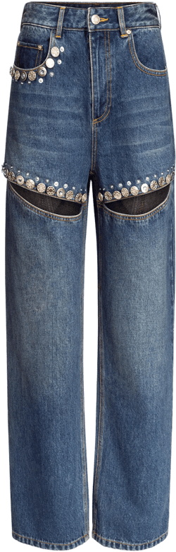 Crystal Button Studded Slit Jean