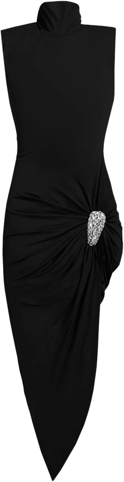 Crystal Cluster Draped Midi Dress
