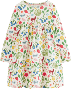 Ariel Long Sleeve Twirly Dress-Soft Ivory Woodland Walk