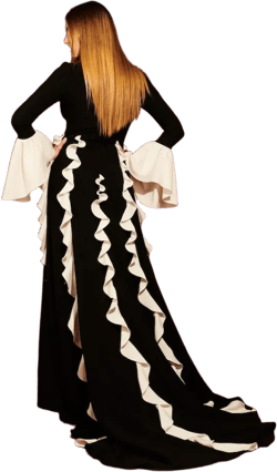 Cut Out Long Bell Sleeve Ruffle Gown
