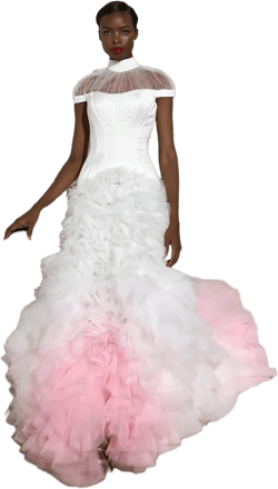 Mock Neck Topstitch Corset Gown with Cascading Tulle Layers