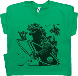 Dinosaur Surfing T Shirt Godzilla Surfing Shirt for Men Women Guys Boys Cool Surfer Graphic Tee Surfboard Tshirt Hawaii Retro Surf Shirt