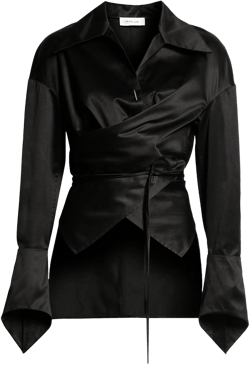 STITCHES OVERSIZED WRAP SHIRT - BLACK