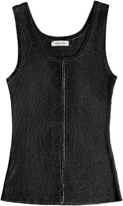 RIBBED-KNIT COLUMN TANK TOP - BLACK