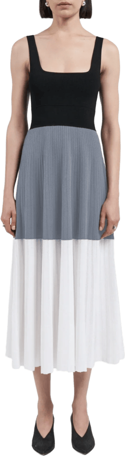 Square Neck Mesh Dress in Color Block