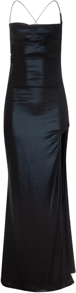 Black Viscose High Slit Midi Dress