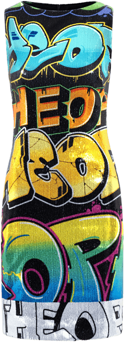 Tagged Graffiti Sequin Dress