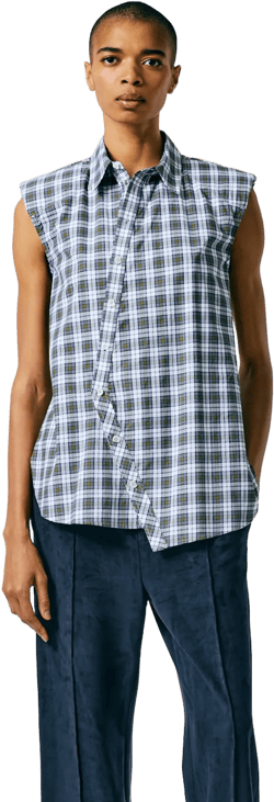 Reynolds Plaid Sleeveless Shoulderpad Shirt