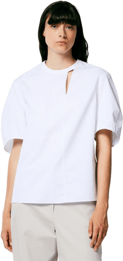 Eco Poplin Sculpted Sleeve Top With Cut Out Detail