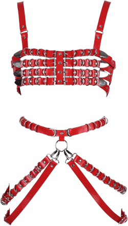 Women Body Chain jewelry Set Leather Harness Belts Metal Chain Tassel Punk Festival Dance Rave Costumes Red