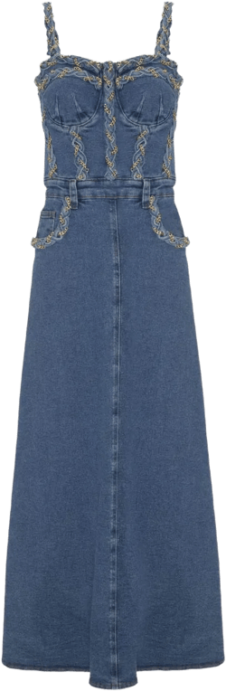 BRAIDED DENIM MIDI DRESS