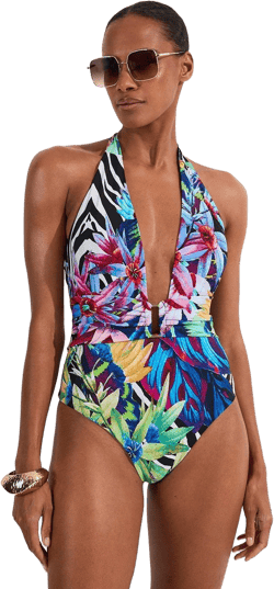 Tropical Floral Plunge Swimsuit | Karen Millen