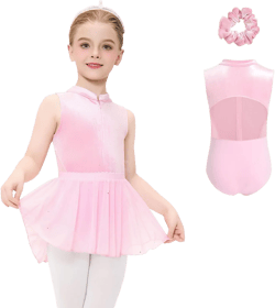 JiAmy Girls Ballet Leotards with Invisible Zipper & Removable Skirt Mesh Back Cutout Dance Dress Outfit for Toddler/Kids Pink 5-6 Years