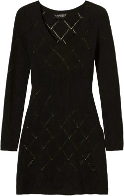 diamond-pattern long-sleeve mini dress