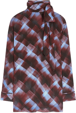 geometric-print tie-neck blouse
