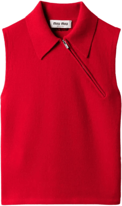 ribbed-collar zip-front sleeveless vest