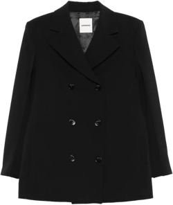 Womens Black Oversized Double-breasted Stretch-woven Blazer