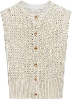 Gold Cotton Blend Foil Knit Waistcoat