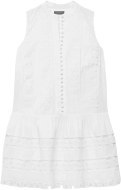 White Butterfly Trim Drop Waist Mini Dress