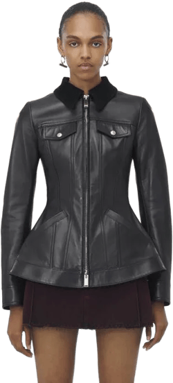 Peplum Leather Jacket in Black
