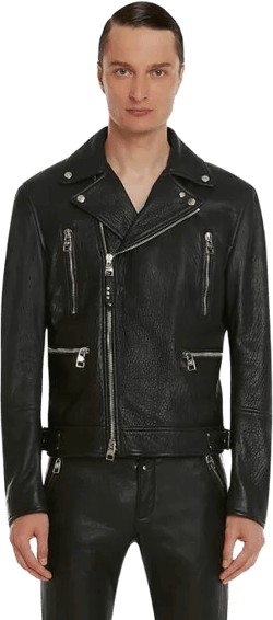 McQueen Classic Leather Biker Jacket in Black