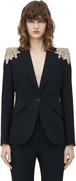Peak Shoulder Embellished Jacket in Black