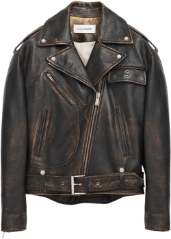 Oversized Antiqued Leather Biker Jacket in Dark Brown