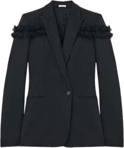Slashed Creponne Detail Single-Breasted Jacket  in Black