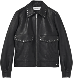 Studded Leather Aviator Jacket in Black