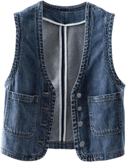 Women's Retro Denim Vest Spring Summer Thin Sleeveless Jacket Pocket Loose Top