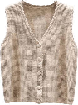 Women's V Neck Button Knitted Sweater Vest Fashion Spring Fall Solid Color Spliced Tank Tops Chinese Style Cardigan