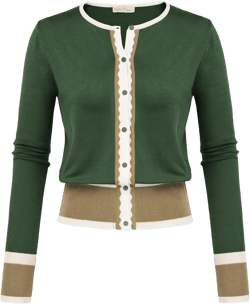 Women's Cardigan Sweater Color Block Long Sleeve Crew Neck Knit Cardigan Trendy Cropped Cardigan Shrug
