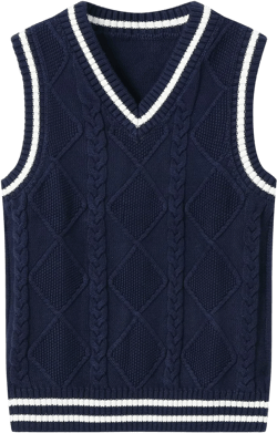 Boys Girls Cable Knit Sweater Vest Cotton V Neck Sleeveless Argyle School Uniform Vests 4T-14Y Navy Blue 4-5T