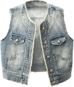 Generic Vintage Frayed O Neck Pocket Denim Vest Women Waistcoat Cowboy Sleeveless Jacket Spring Summer Slim Short Jeans Vest