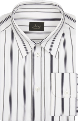 White, navy blue and lead grey striped cotton shirt