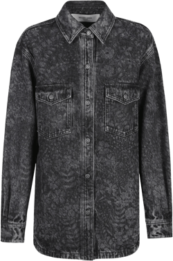 flower-print denim shirt