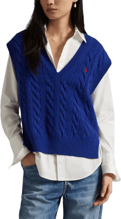 cable-knit V-neck vest