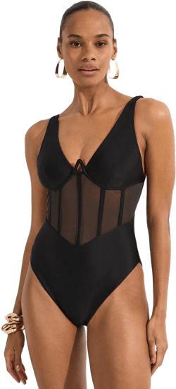 Panelled Mesh Cup Detail Swimsuit | Karen Millen