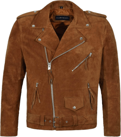 BRANDO Men's Real Leather Jacket Tan Suede Biker Motorcycle STYLE MBF
