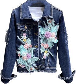 UIOKLMJH Women Floral Emboridery Denim Jacket Students Casual Vintage All-Match Slim Crop Denim Coat