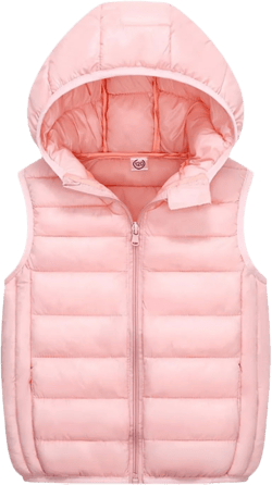 Boys Girls Hooded Puffer Vest Faux-Down Cropped Lightweight Sleeveless Puffy Hoodie Jacket Kids Windproof Gilet Outwear Pink 6-8 Years