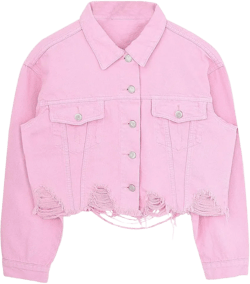 Generic Women's Denim Jacket, Long Sleeve, Cropped, Pink