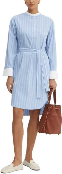 striped belted shirt dress