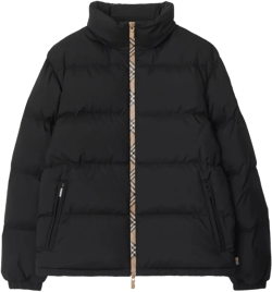 Check-trimmed Puffer Jacket In Black